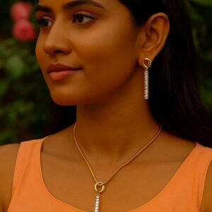 AD Crystal Jewellery Set for Women – Gold-Plated Pendant Necklace with Snake Chain & Matching Earrings