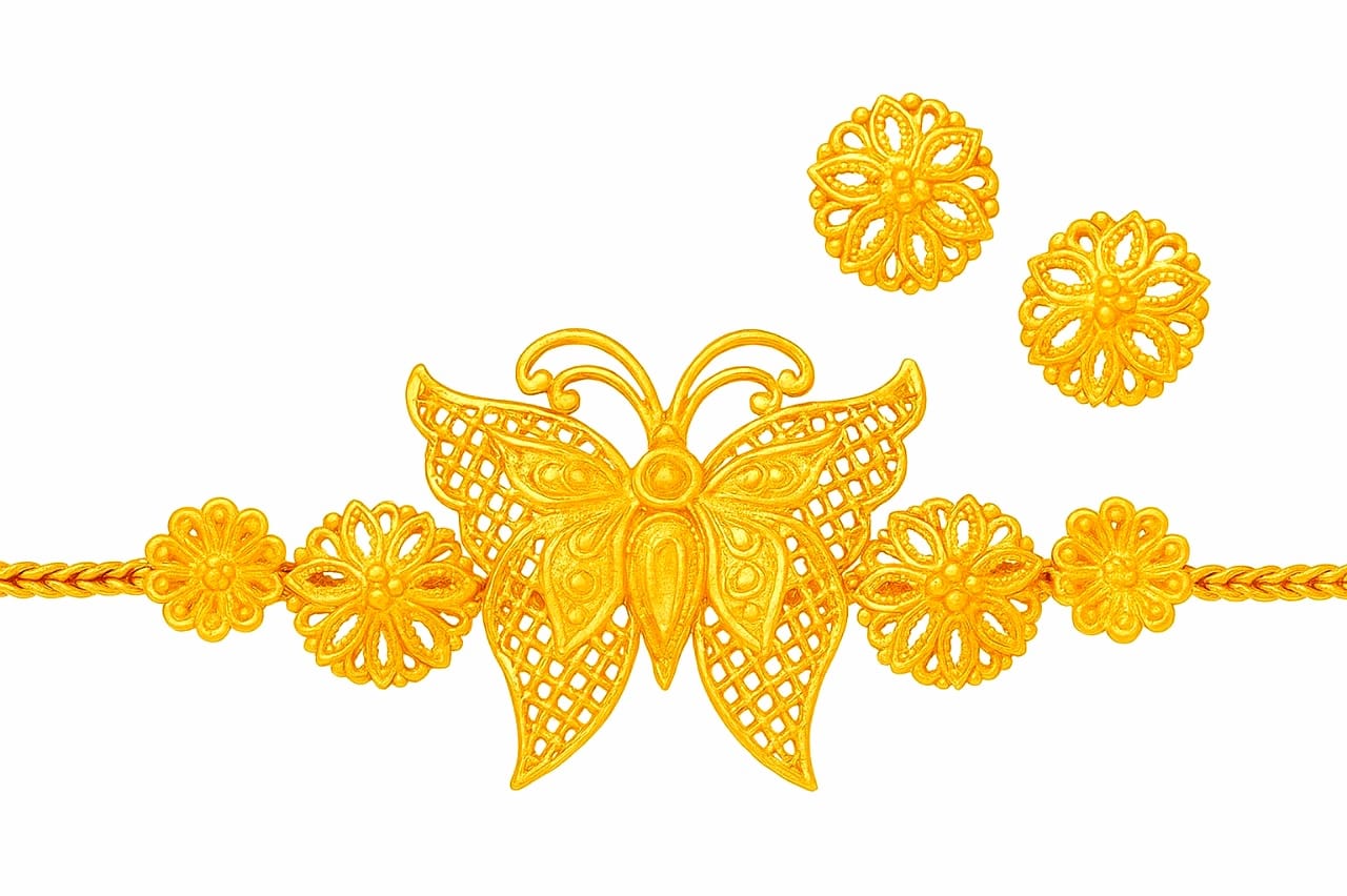 Gold Plated Butterfly Choker Necklace Set with Floral Earrings for Women – Traditional & Party Wear Jewellery - Image 2