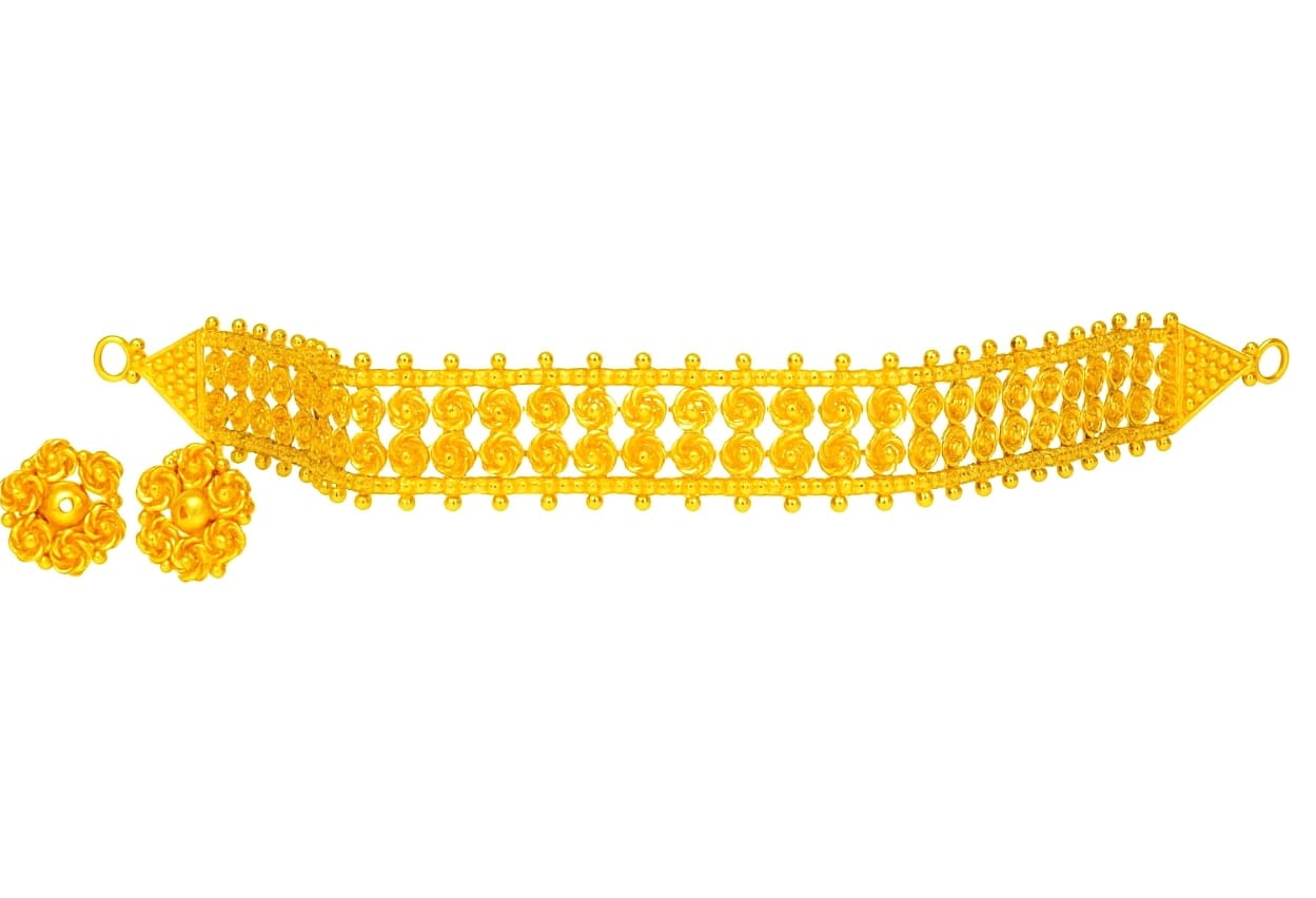 Traditional Gold Plated Choker Necklace Set with Earrings – Floral Design for Women