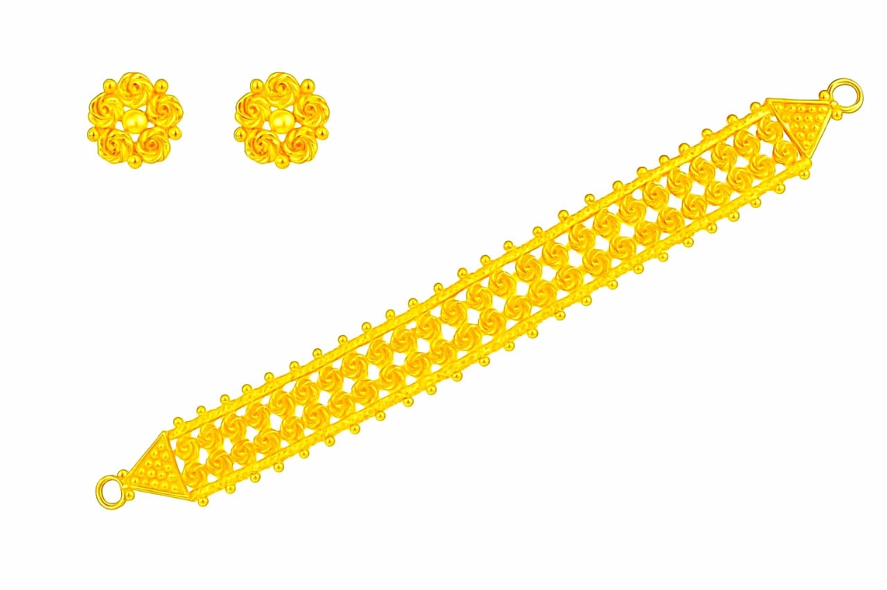 Traditional Gold Plated Choker Necklace Set with Earrings – Floral Design for Women - Image 2