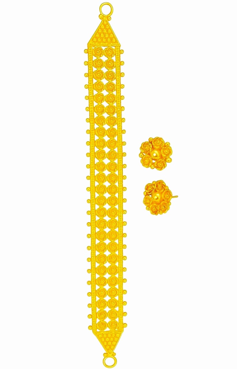 Traditional Gold Plated Choker Necklace Set with Earrings – Floral Design for Women - Image 3