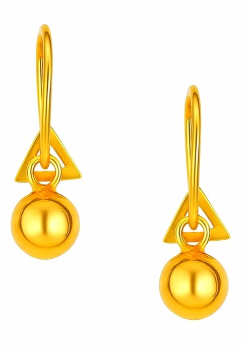 Gold Plated Triangle Drop Ball Earrings – Traditional Design Casual Wear Jewelry for Women & Girls - Image 2