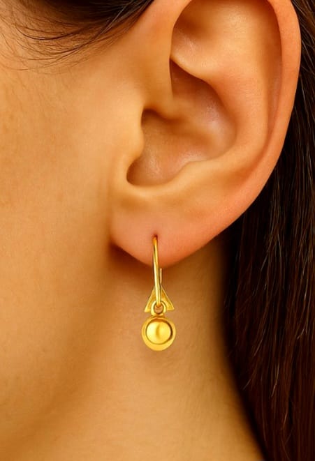 Gold Plated Triangle Drop Ball Earrings – Traditional Design Casual Wear Jewelry for Women & Girls