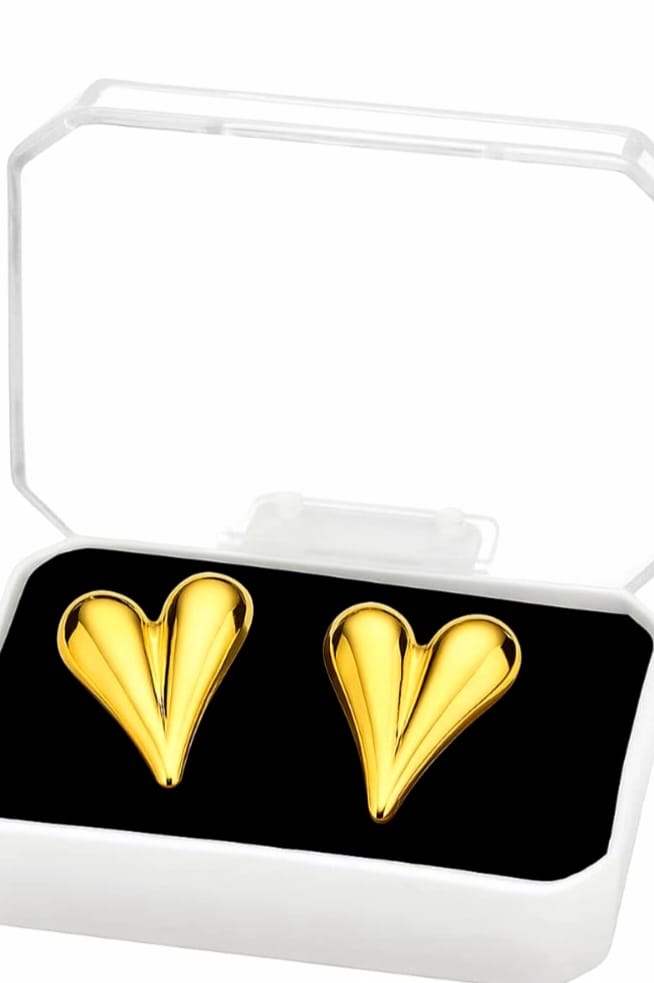 Heart-Shaped Gold Plated Stud Earrings – Lightweight Daily Wear Jewelry for Women & Girls (1 Pair) - Image 2