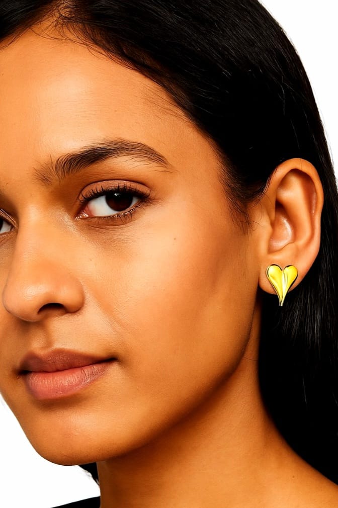 Heart-Shaped Gold Plated Stud Earrings – Lightweight Daily Wear Jewelry for Women & Girls (1 Pair)