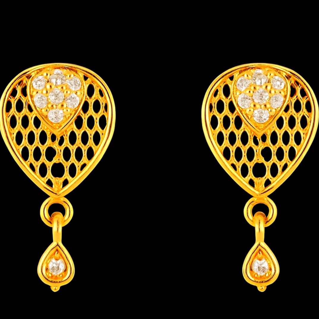 Gold Plated Honeycomb Earrings for Women – AD Stone Studded Design with Crystal Accents, Party & Festive Wear - Image 2