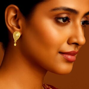 Gold Plated Honeycomb Earrings for Women – AD Stone Studded Design with Crystal Accents, Party & Festive Wear