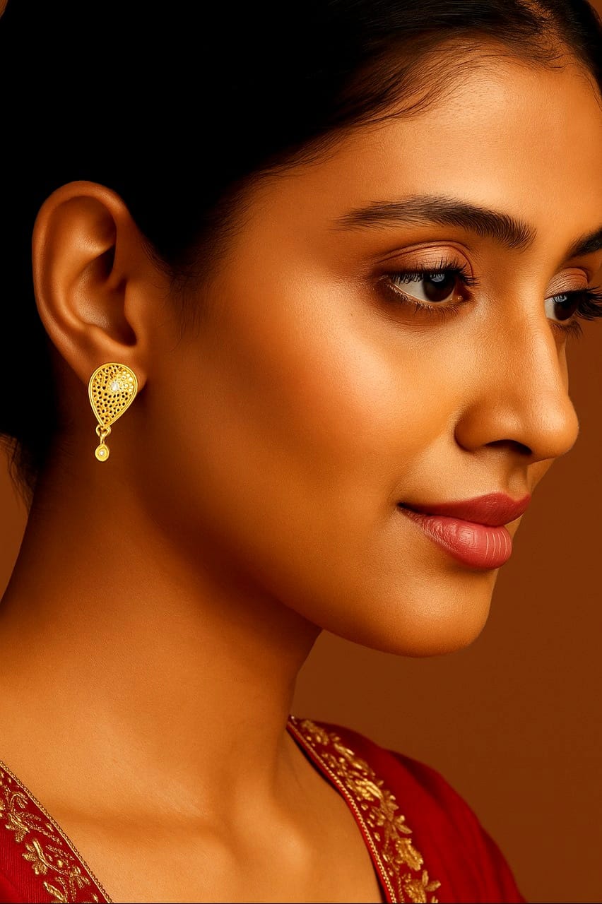 Gold Plated Honeycomb Earrings for Women – AD Stone Studded Design with Crystal Accents, Party & Festive Wear