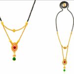 Traditional Gold-Plated Mangalsutra with American Diamond Pendant, Black Beaded Chain, Red and Green Stone