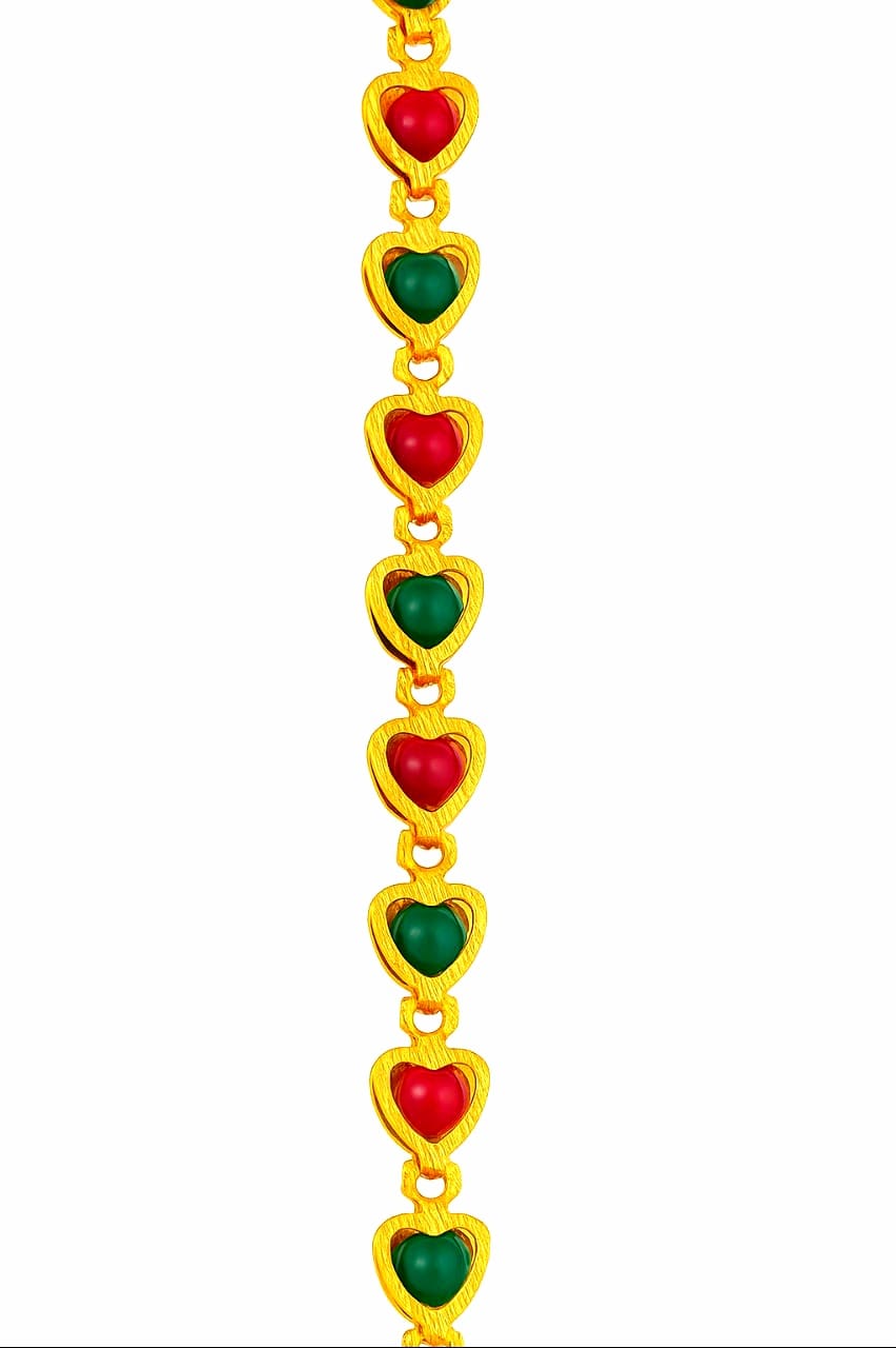 Heart-Shaped Mina Coated Gold-Plated Necklace – Red & Green Enamel Chain for Women & Girls - Image 2
