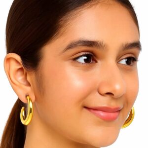 Gold-Plated Half-Moon Hoop Earrings for Women – Stylish Curved Design, Lightweight Daily & Party Wear Jewelry
