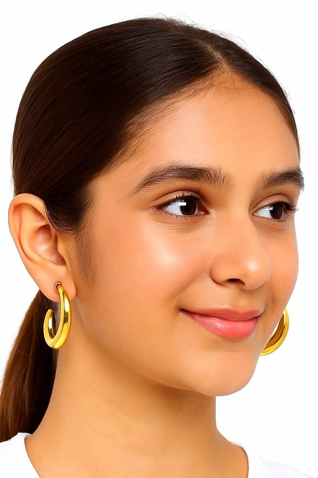 Gold-Plated Half-Moon Hoop Earrings for Women – Stylish Curved Design, Lightweight Daily & Party Wear Jewelry