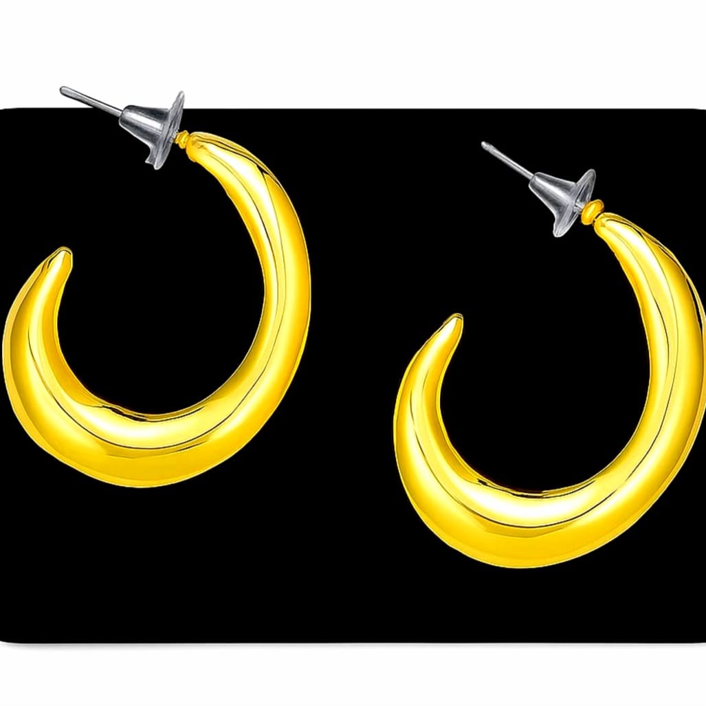 Gold-Plated Half-Moon Hoop Earrings for Women – Stylish Curved Design, Lightweight Daily & Party Wear Jewelry - Image 3