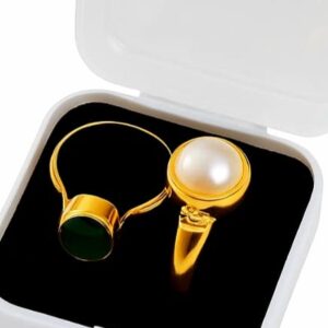 Stylish Gold Plated Pearl & Green Stone Rings for Man & Women – Set of 2 with Box