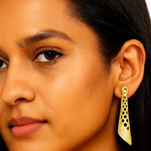 Gold Plated Crystal Drop Earrings – Long Dangle Tunnel Style Earrings for Women & Girls, Party & Casual Wear