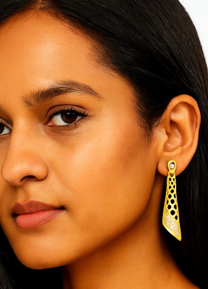 Gold Plated Crystal Drop Earrings – Long Dangle Tunnel Style Earrings for Women & Girls, Party & Casual Wear