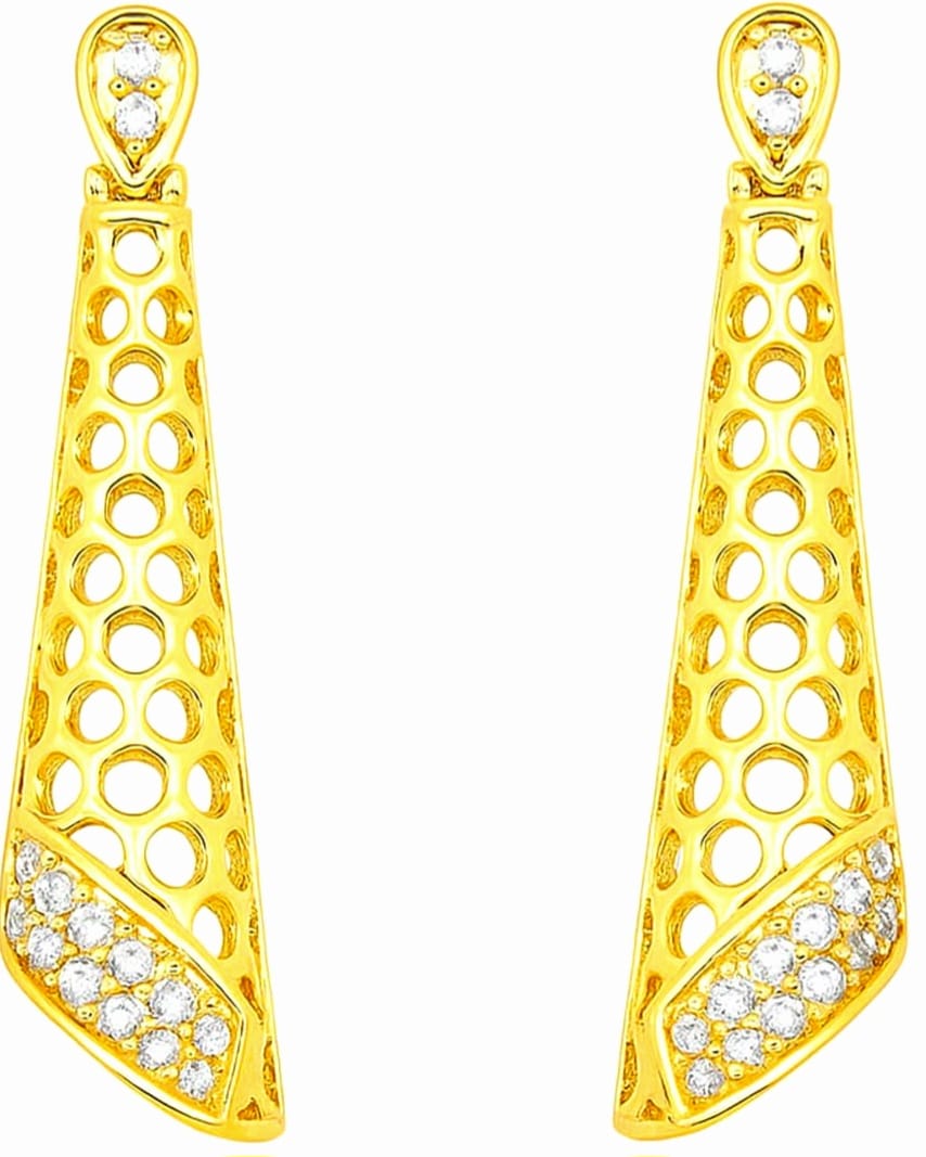 Gold Plated Crystal Drop Earrings – Long Dangle Tunnel Style Earrings for Women & Girls, Party & Casual Wear - Image 2