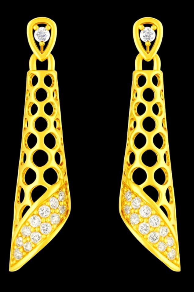 Gold Plated Crystal Drop Earrings – Long Dangle Tunnel Style Earrings for Women & Girls, Party & Casual Wear - Image 3