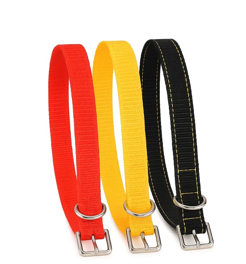 Tricolour Adjustable Dog Collar Pack of 3 for Small & Medium Dogs & Cats – Soft & Durable 20" Neck Belt in Red, Yellow & Black – Stylish Everyday Pet Accessory