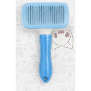 Self-Cleaning Slicker Pet Grooming Brush with Bonus Dog Collar – Rectangular Brush for Dogs & Cats – Easy Hair Removal Tool for All Pets