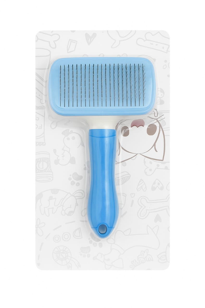Self-Cleaning Slicker Pet Grooming Brush with Bonus Dog Collar – Rectangular Brush for Dogs & Cats – Easy Hair Removal Tool for All Pets