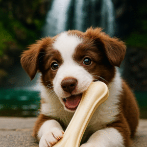 4" Chicken Flavoured Dog Chew Bones (Pack of 2) for Puppies & Small Dogs – Rawhide-Free, Natural & Gentle – Bonus Red Dog Collar Included