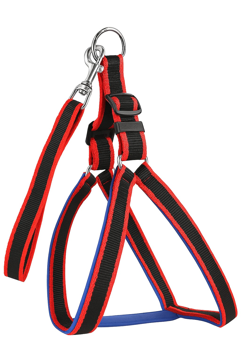 Adjustable Nylon Dog Harness with 57" Leash for Small & Medium Dogs – Chest Size 13-21" – Strong & Comfortable Pet Belt Set in Red & Blue (0.5 Inch Width)