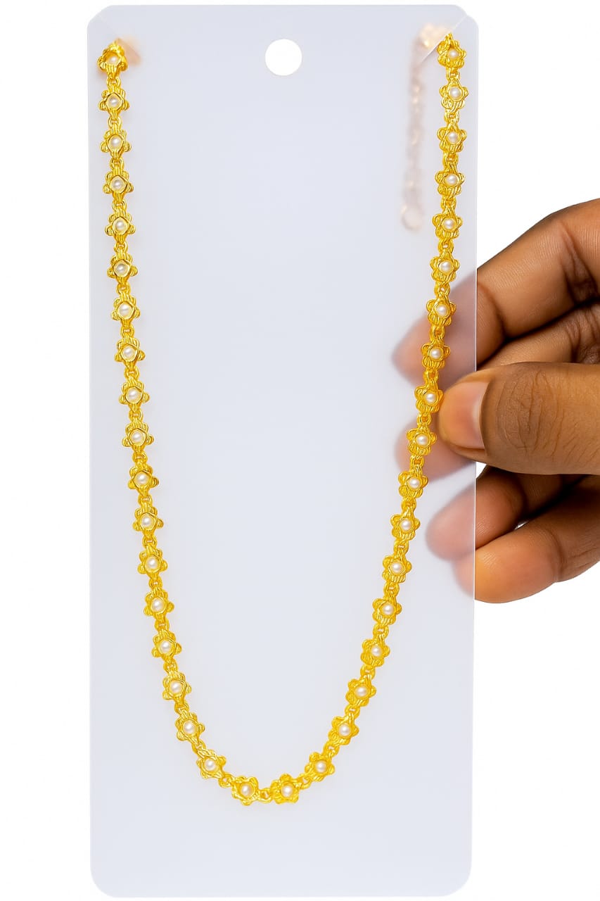 Pearl Flower Chain Necklace for Women & Girls – Gold Plated Handmade Fashion Jewelry - Image 2