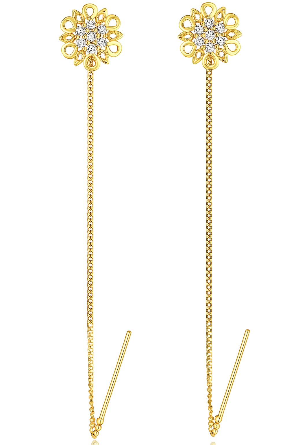 Sui Dhaga Gold Plated Floral Drop Earrings for Women, Long Chain Design - Image 2